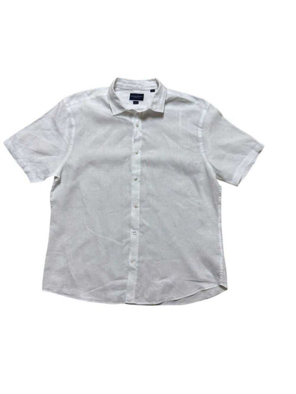 Charles Tyrwhitt 100% Linen White Short Sleeve Button Shirt XL Slim